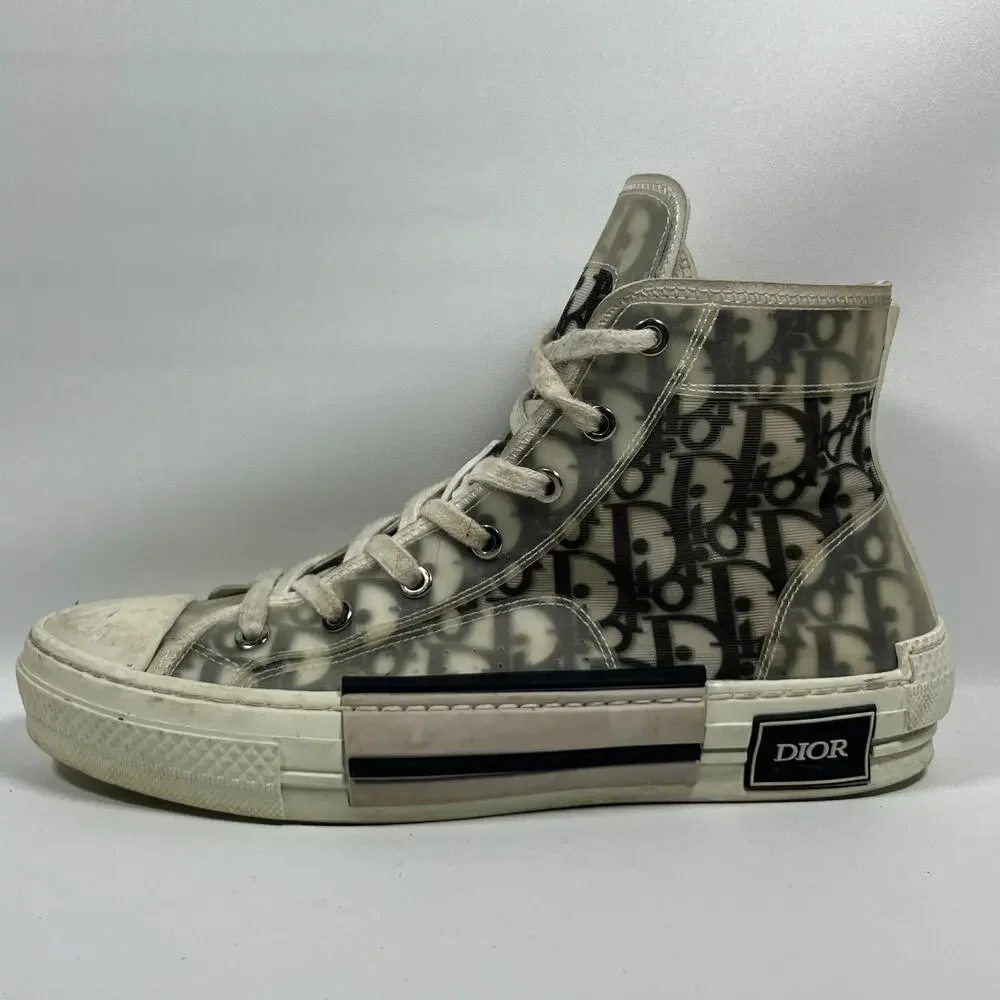 DIOR Sneakers Mens 40 B23 League High Top Oblique Canvas Black White Italy